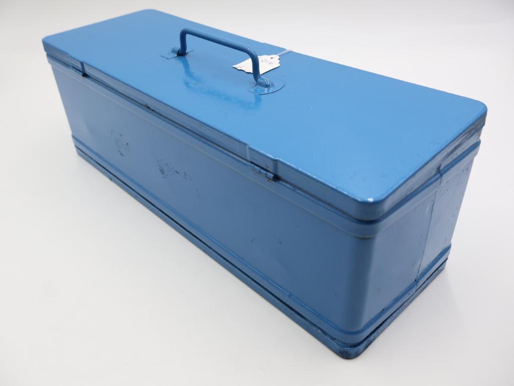 Vintage Metal Painted Blue Tool Box and Blue Arrow Street Sign - 10