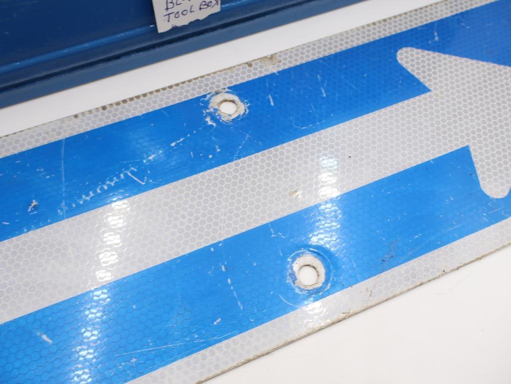 Vintage Metal Painted Blue Tool Box and Blue Arrow Street Sign - 4
