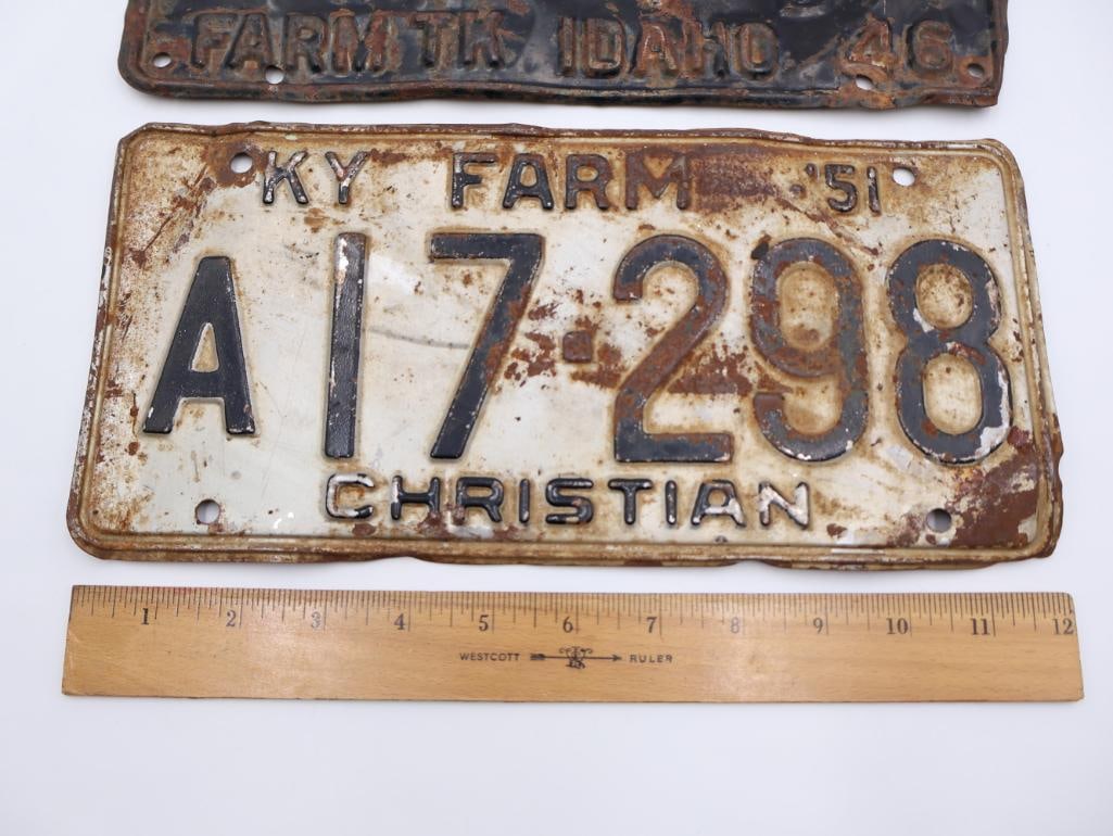 Vintage Farm Truck Idaho and Kentucky Christian License Plates - 2