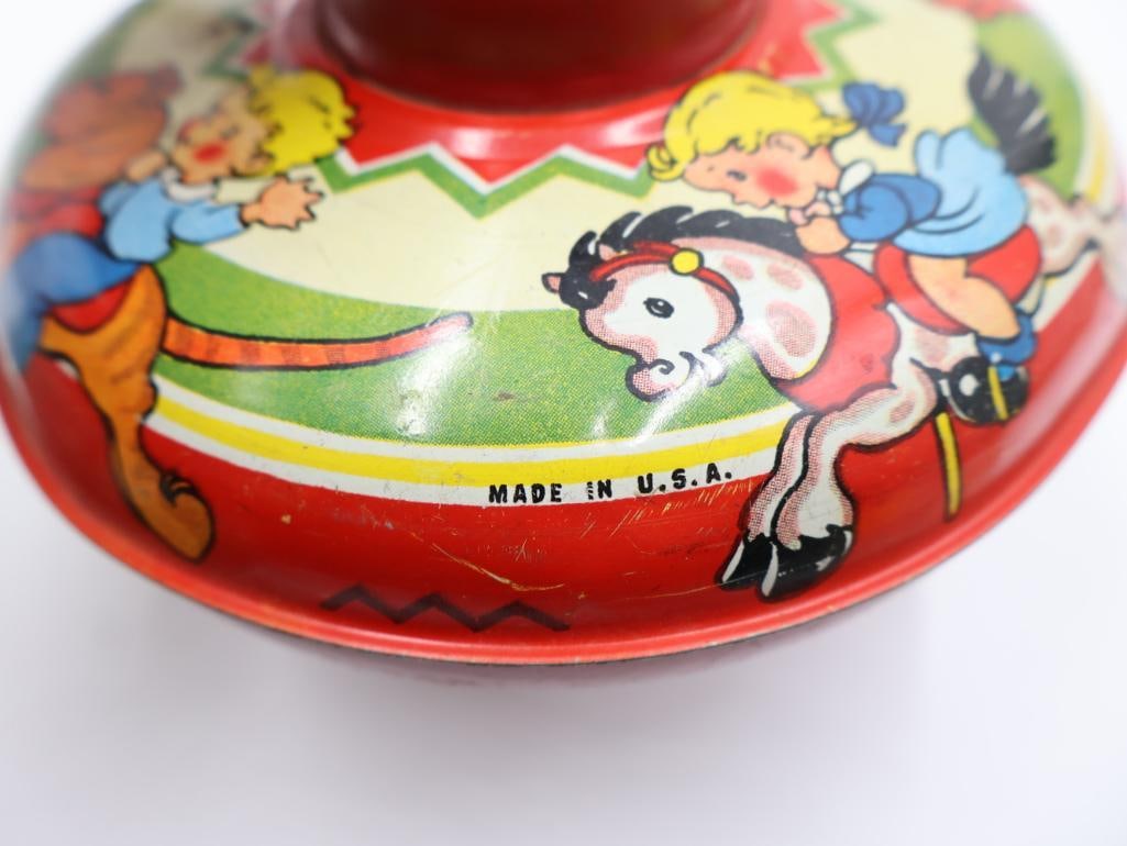 Vintage Tin Type Tops and Battery Operated Toy Car - 14