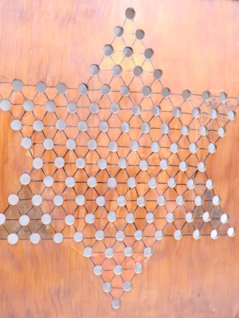 Vintage Wood Chinese Checkers Board and Dominos - 12