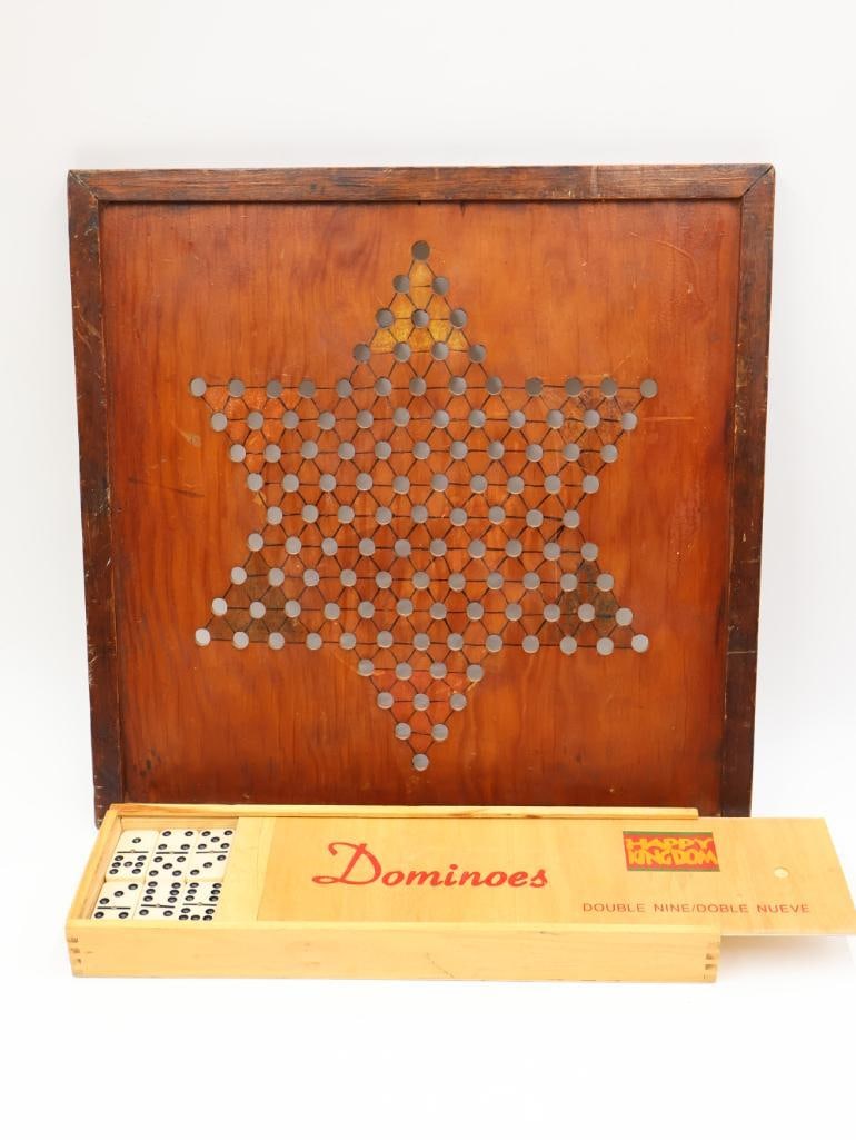 Vintage Wood Chinese Checkers Board and Dominos - 2