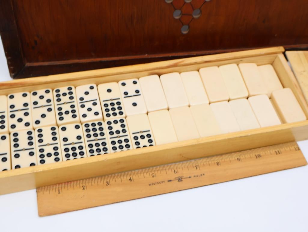 Vintage Wood Chinese Checkers Board and Dominos - 6