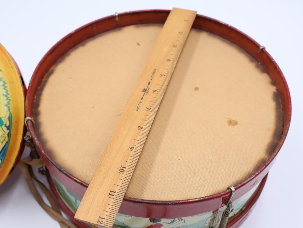 Vintage Kids Play Drum and Tintype Spinning Top - 2