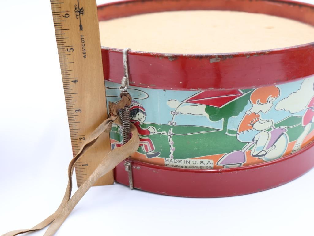 Vintage Kids Play Drum and Tintype Spinning Top - 6