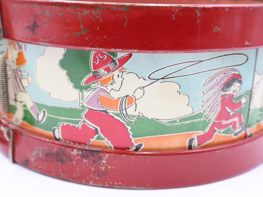 Vintage Kids Play Drum and Tintype Spinning Top - 8