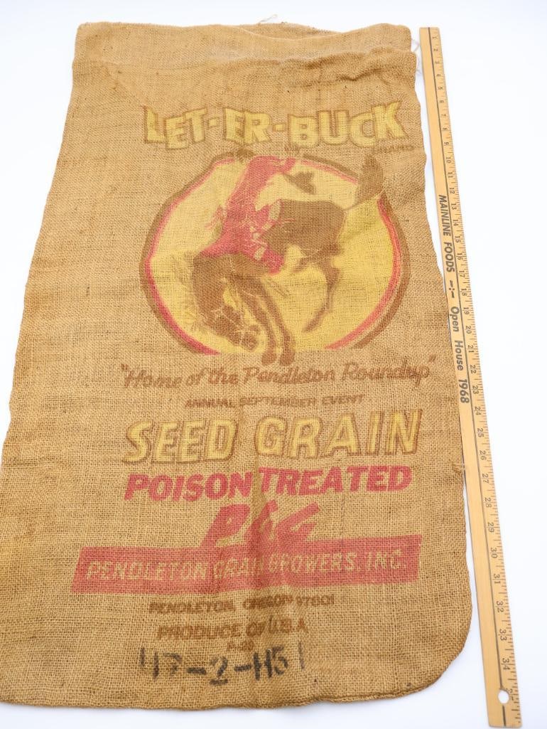 Pendleton 'LET-ER-BUCK" Seed Grain Vintage Burlap Bag - 2