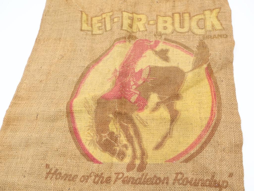 Pendleton 'LET-ER-BUCK" Seed Grain Vintage Burlap Bag - 5
