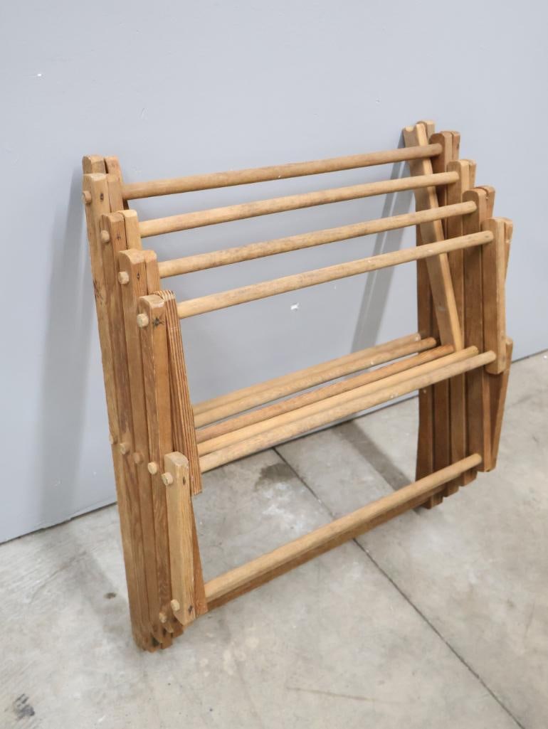 Vintage Collapsible Wooden Drying Rack and Vintage Coverlet - 13