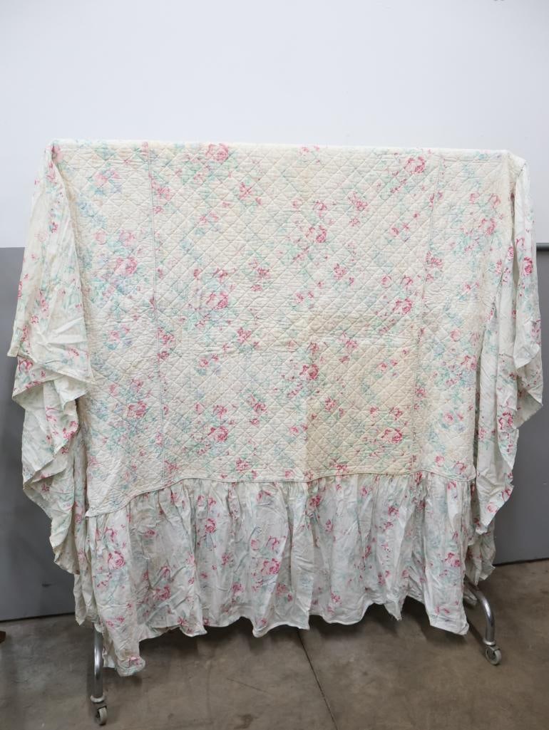 Vintage Collapsible Wooden Drying Rack and Vintage Coverlet - 7