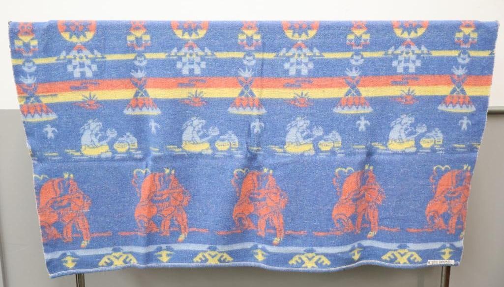 Vintage Beacon Native American Themed Bed/Camp Blanket: Approximately 54" by 58", please see all photos for condition