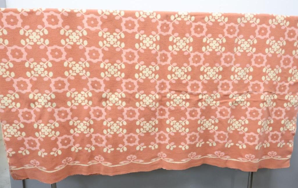 Vintage Pink Floral Camp Style Blanket: Approximately 67" by 68", please see all photos for condition 