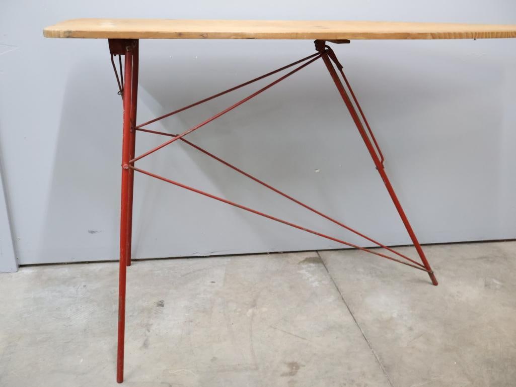 Vintage Wood Ironing Board with Red Metal Stand - 2