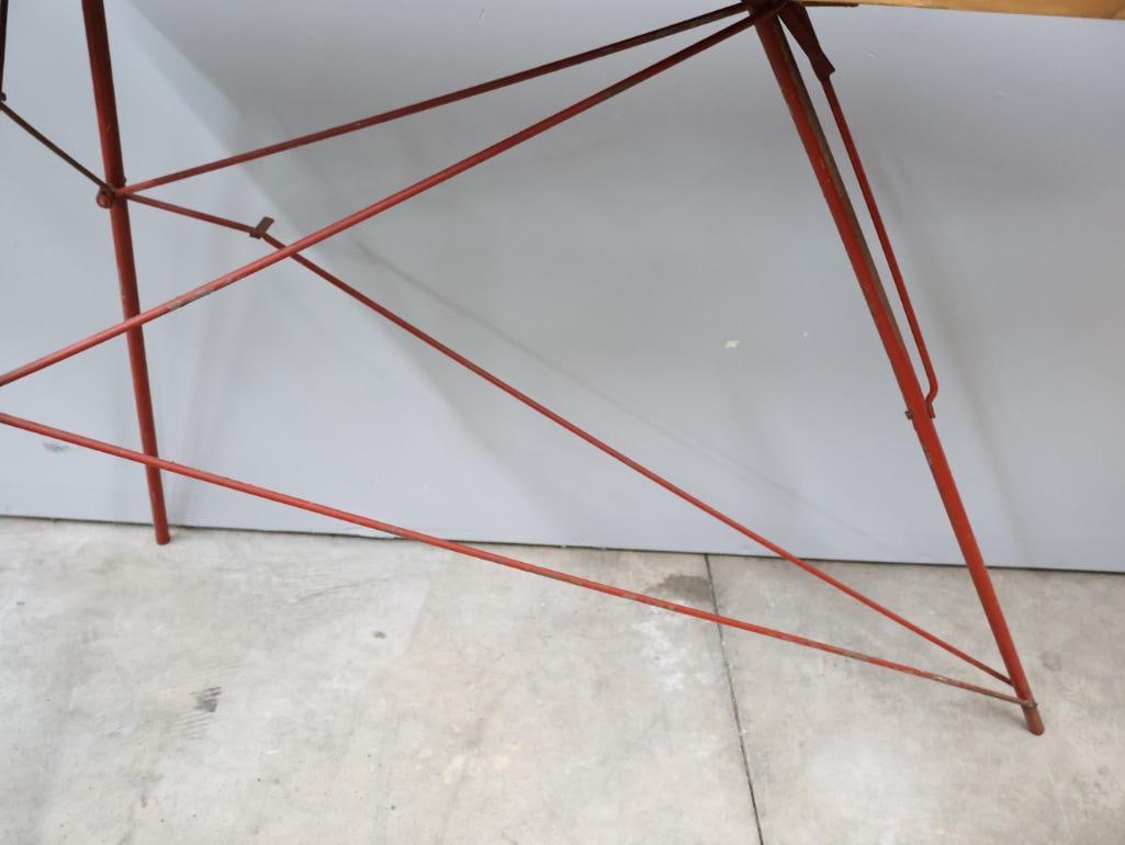 Vintage Wood Ironing Board with Red Metal Stand - 7