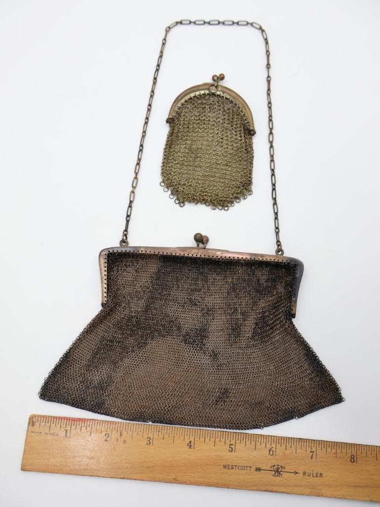 Antique Sterling Silver Clasp Metal Mesh Purse and Coin Pouch - 2