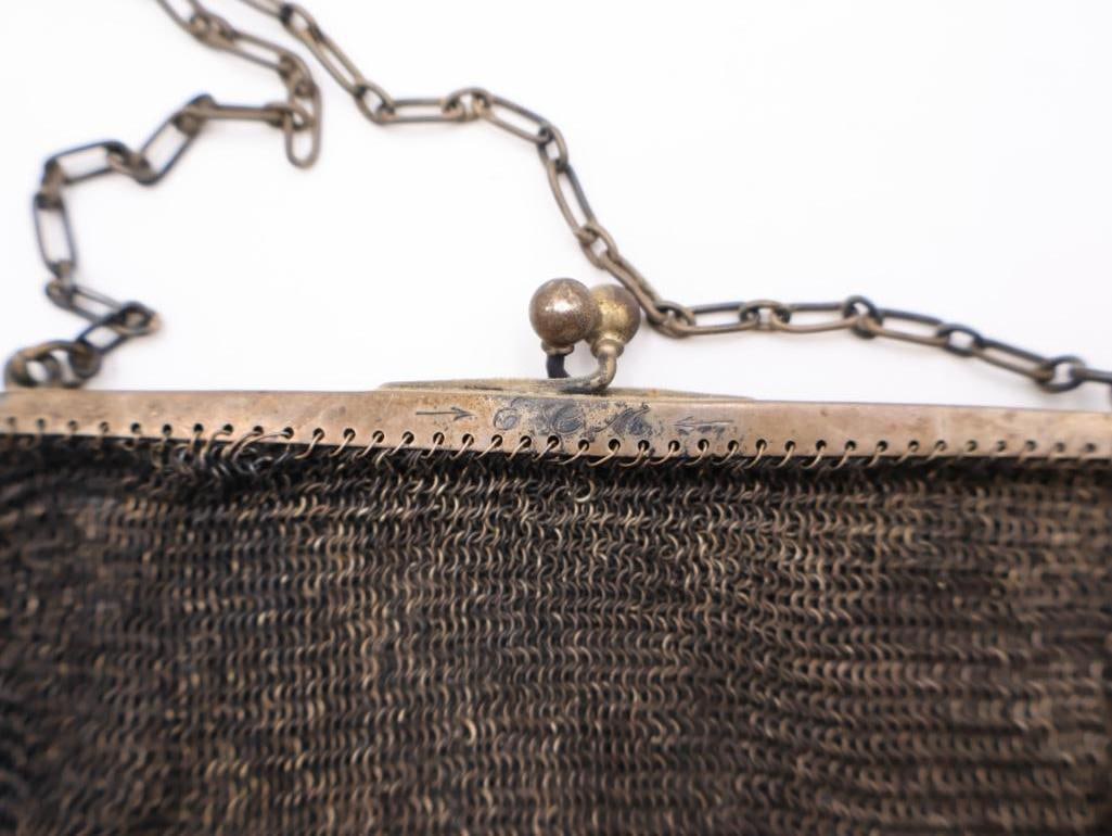 Antique Sterling Silver Clasp Metal Mesh Purse and Coin Pouch - 7