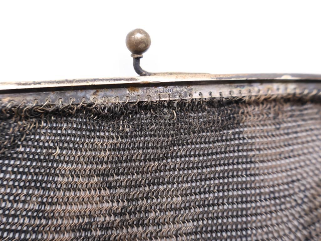 Antique Sterling Silver Clasp Metal Mesh Purse and Coin Pouch - 8