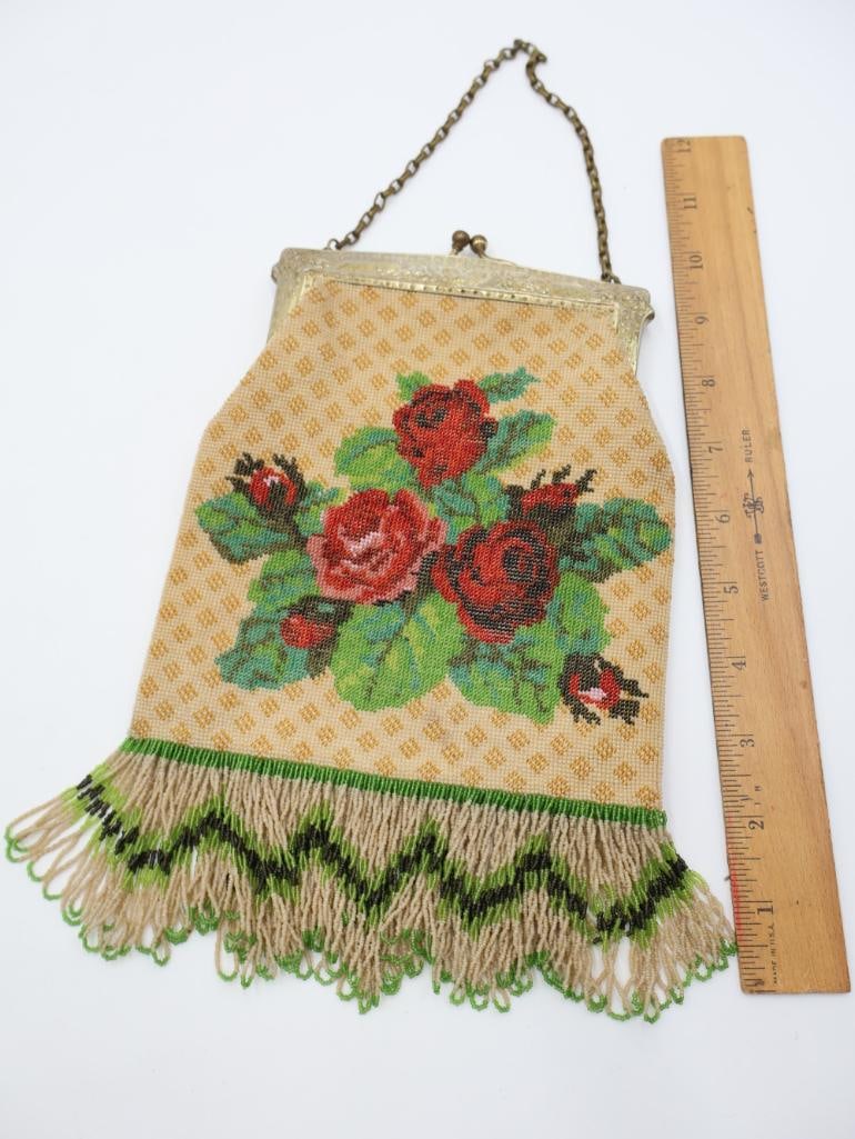 Lovely Vintage Beaded Floral Evening Purse with Fringe Bottom - 2