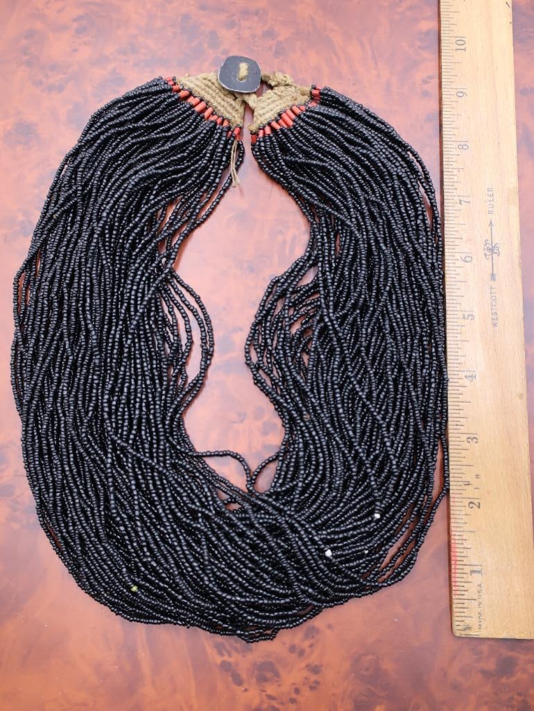 Vintage Naga Multi-Strand Black Glass Bead Necklace - 2