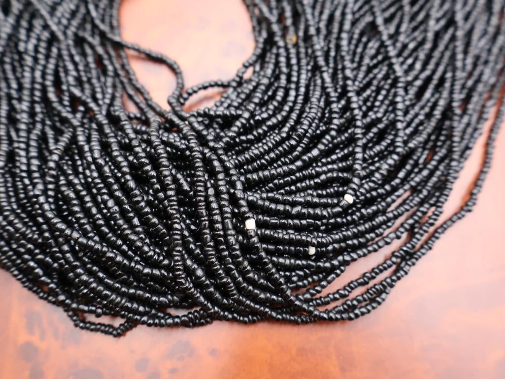 Vintage Naga Multi-Strand Black Glass Bead Necklace - 4