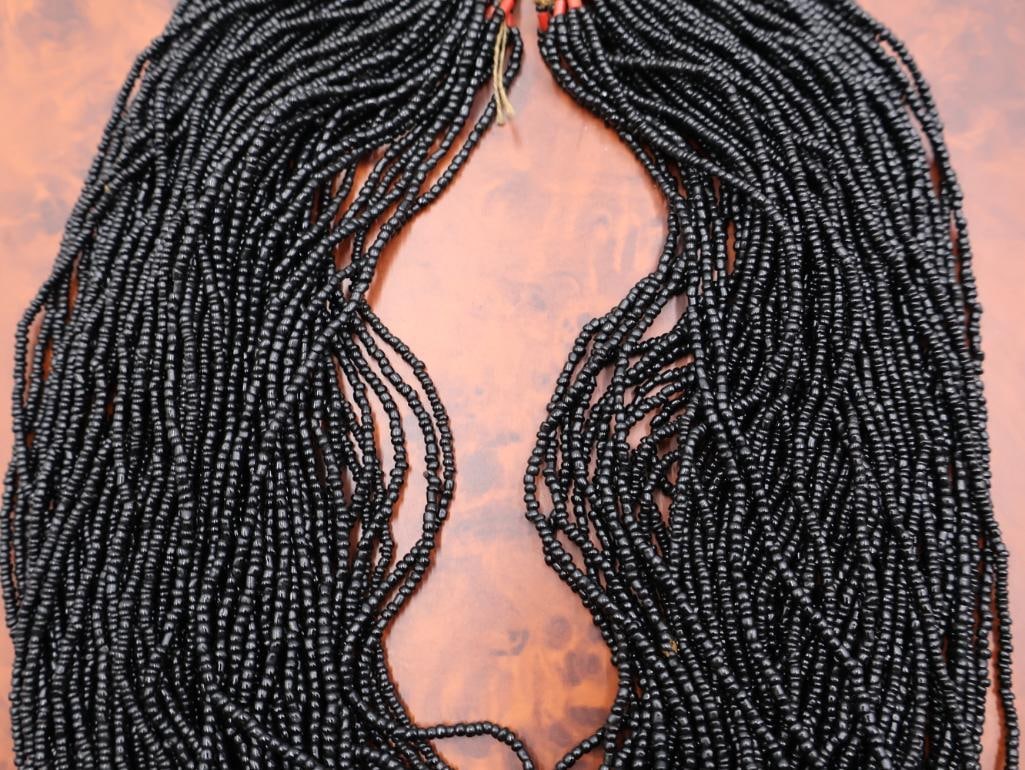 Vintage Naga Multi-Strand Black Glass Bead Necklace - 5