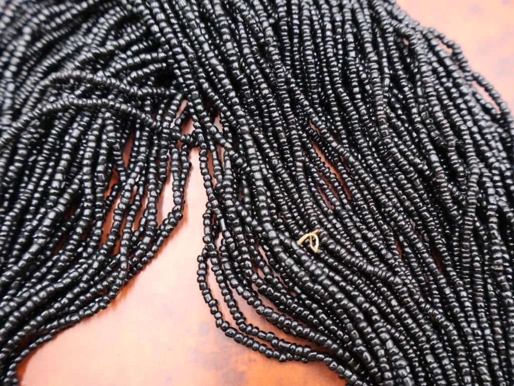 Vintage Naga Multi-Strand Black Glass Bead Necklace - 8