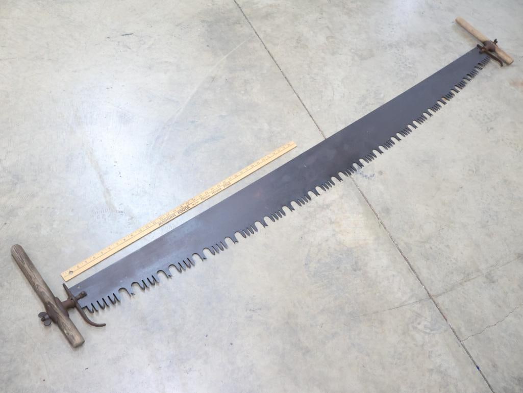 Antique Extra Long Two Man Crosscut Saw with Handles - 2