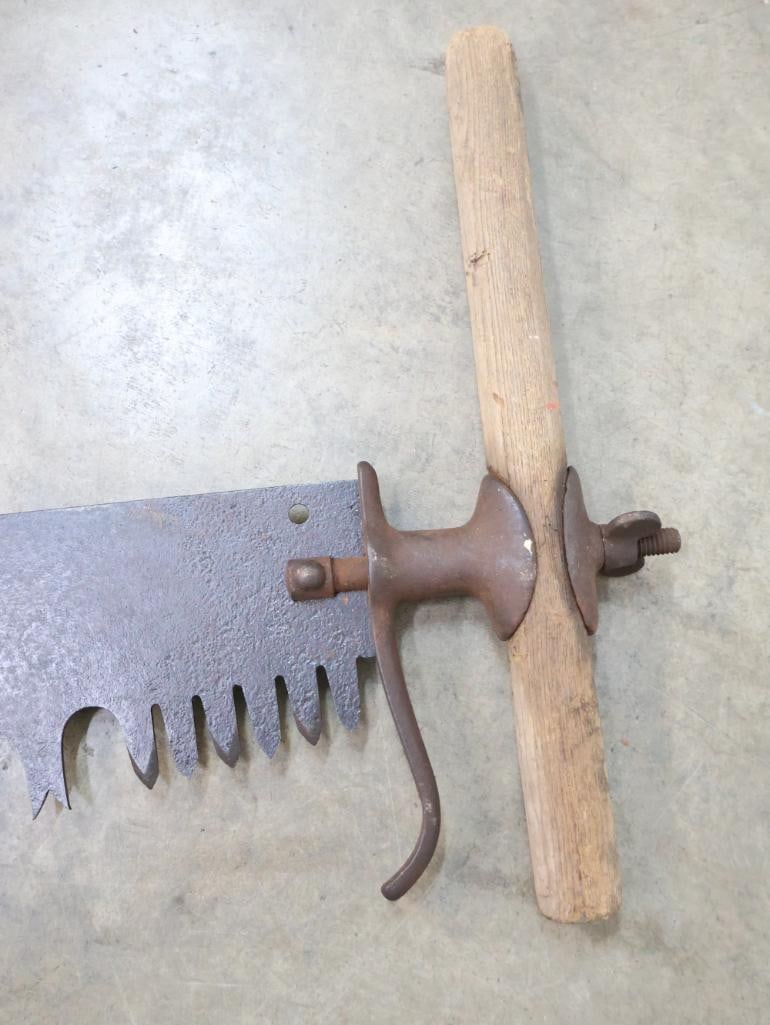 Antique Extra Long Two Man Crosscut Saw with Handles - 8