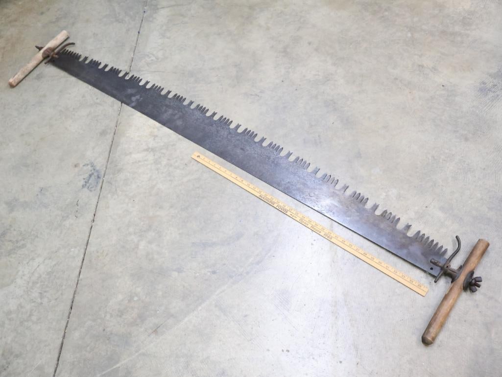 Antique Long Two Man Crosscut Saw with Handles - 2
