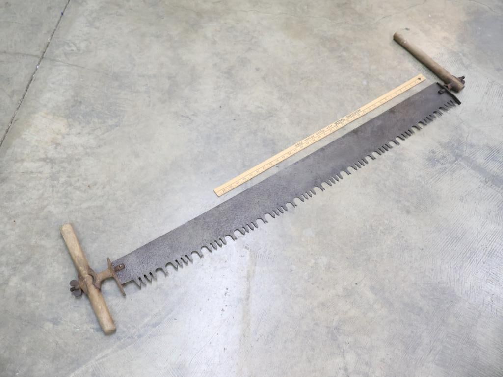 Antique Two Man Crosscut Saw with Handles - 2