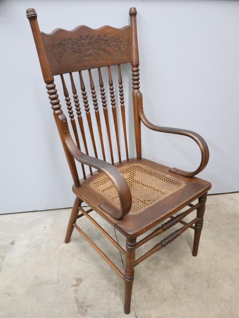 Antique Pressed Back Chair With Bent Wood Arm Rests (1 of 12)