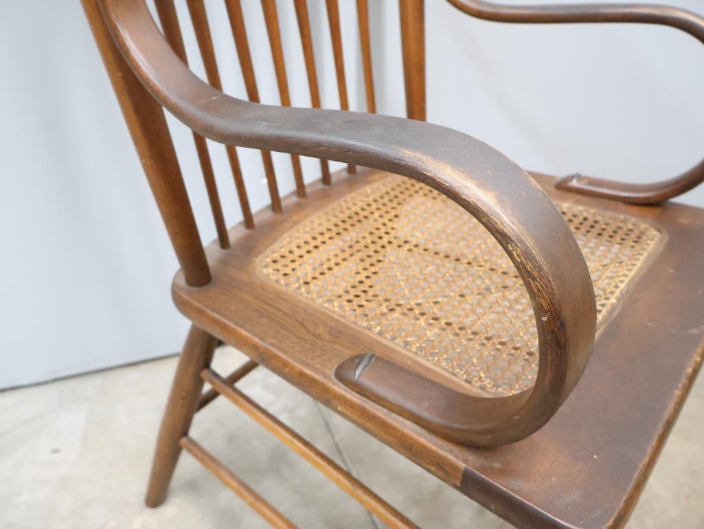 Antique Pressed Back Chair With Bent Wood Arm Rests - 2