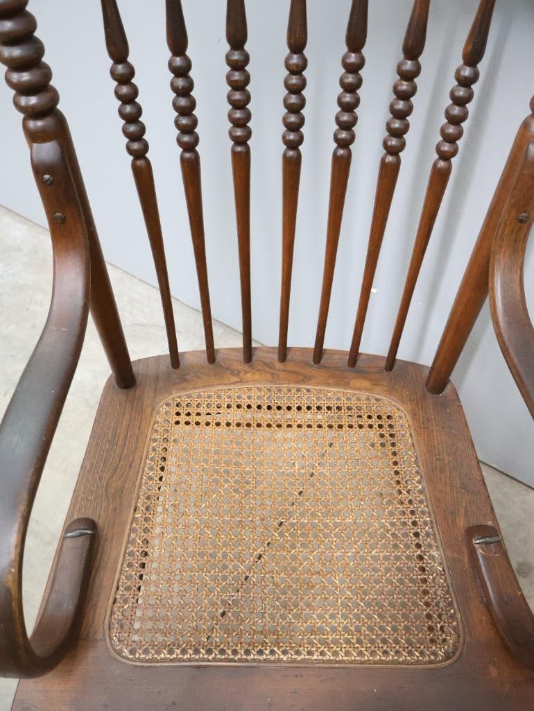 Antique Pressed Back Chair With Bent Wood Arm Rests - 5