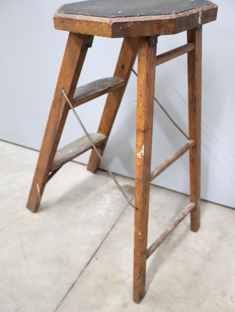 Antique Long Handle Clothes Washer and Folding Step Stool - 10