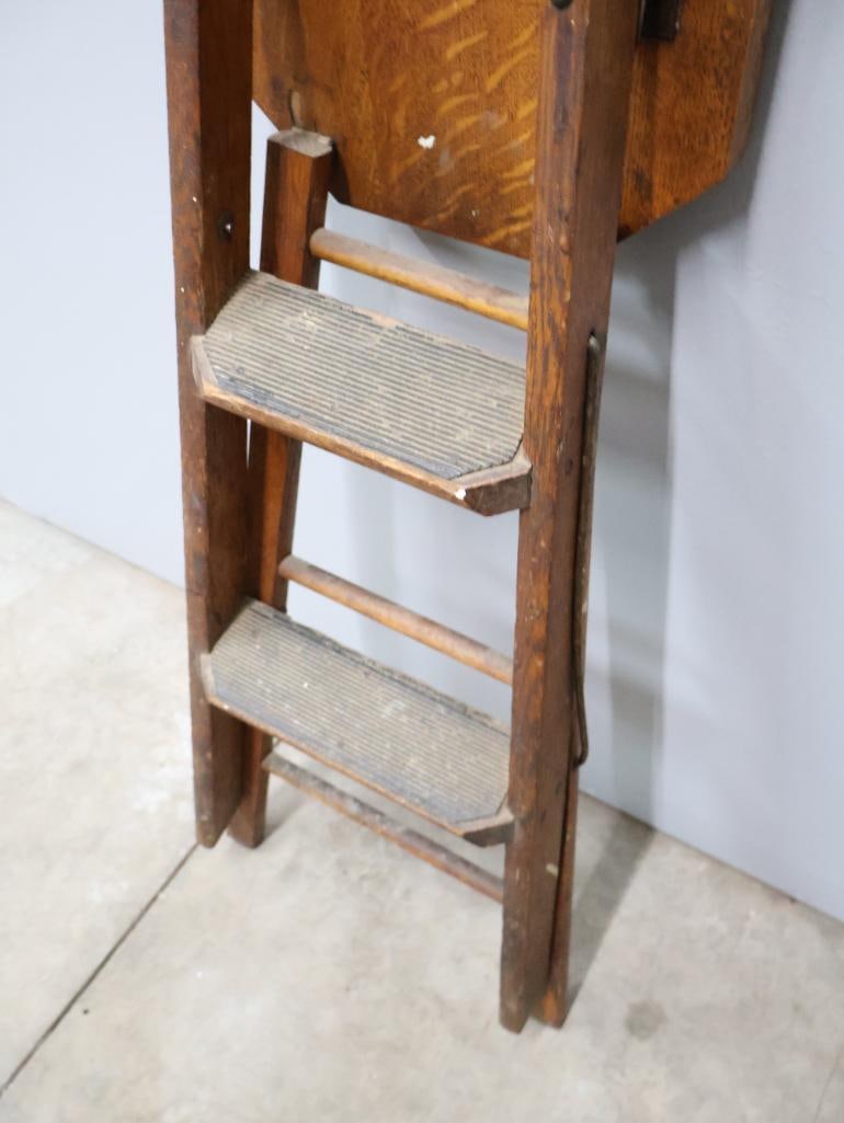 Antique Long Handle Clothes Washer and Folding Step Stool - 9
