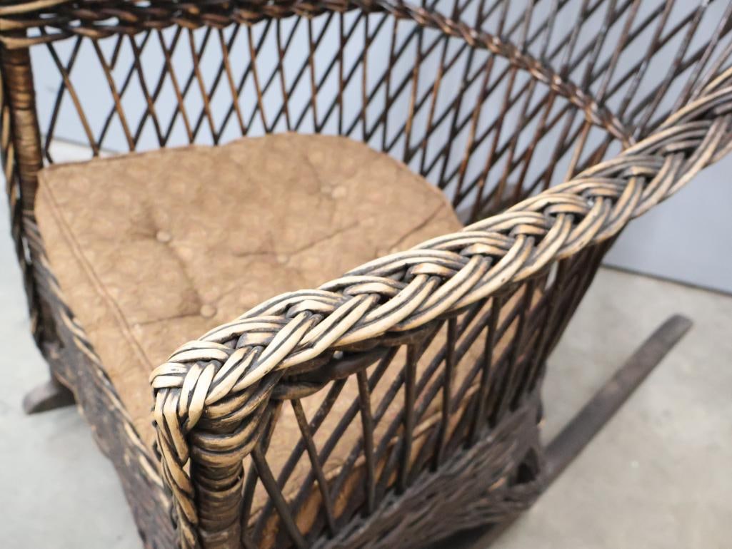 Vintage Woven Wicker Rocking Chair with Cushion Seat - 3