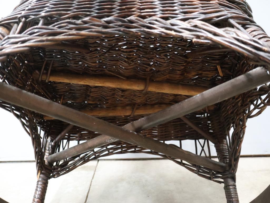 Vintage Woven Wicker Rocking Chair with Cushion Seat - 9