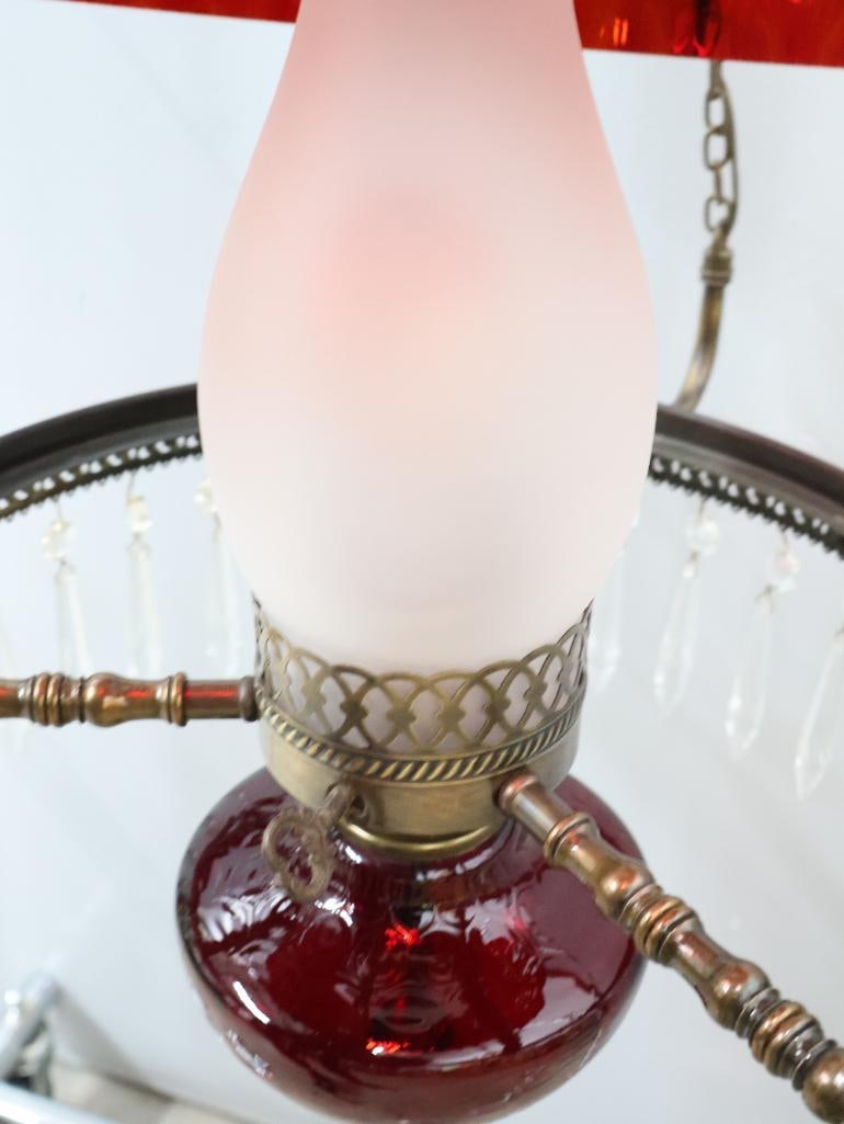 Antique Ruby Red Glass Parlor Lamp - 10