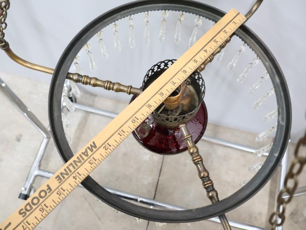 Antique Ruby Red Glass Parlor Lamp - 16