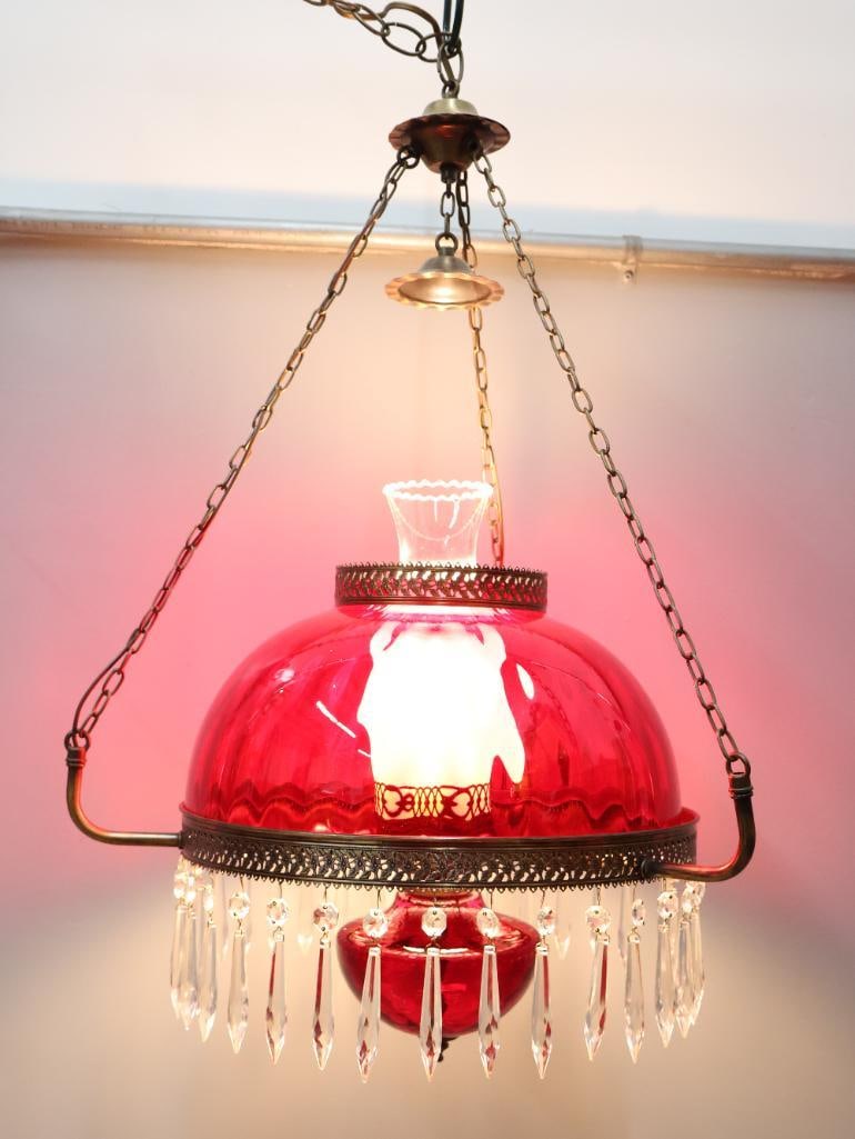 Antique Ruby Red Glass Parlor Lamp - 2