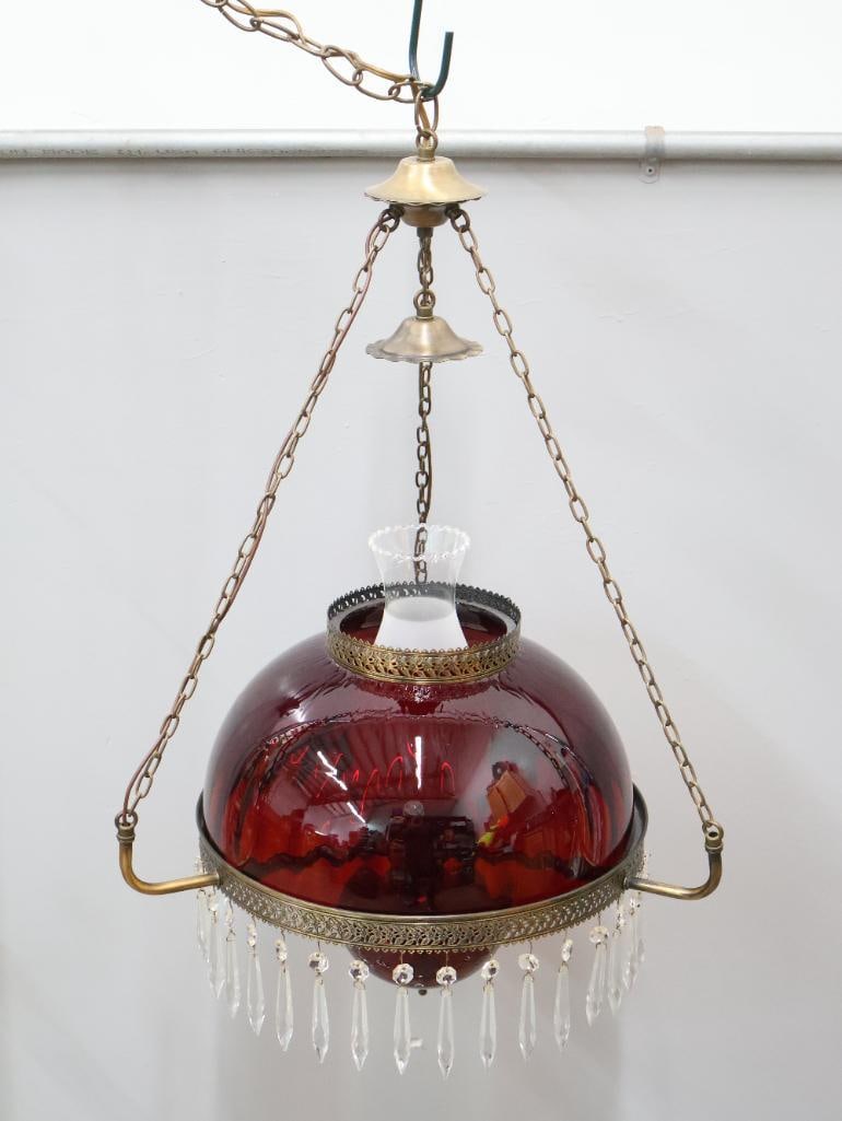 Antique Ruby Red Glass Parlor Lamp - 3
