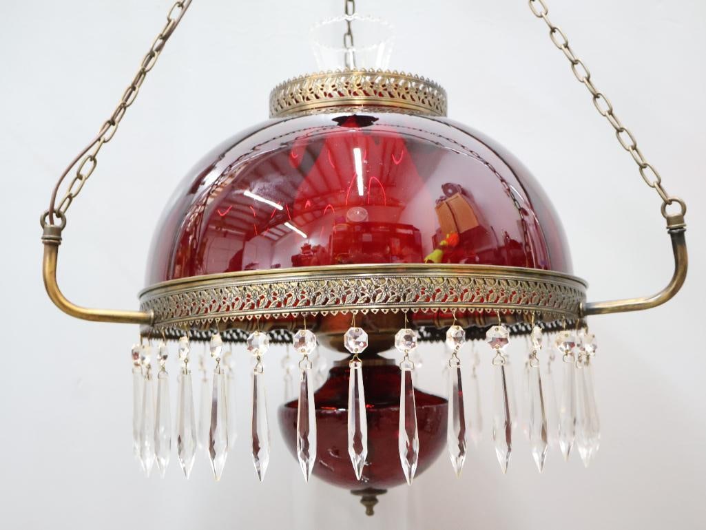 Antique Ruby Red Glass Parlor Lamp - 4