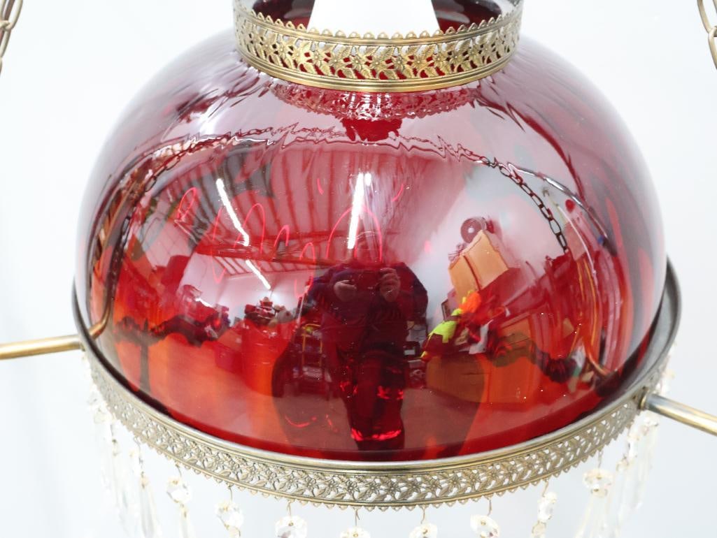Antique Ruby Red Glass Parlor Lamp - 7