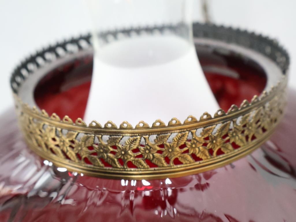 Antique Ruby Red Glass Parlor Lamp - 8