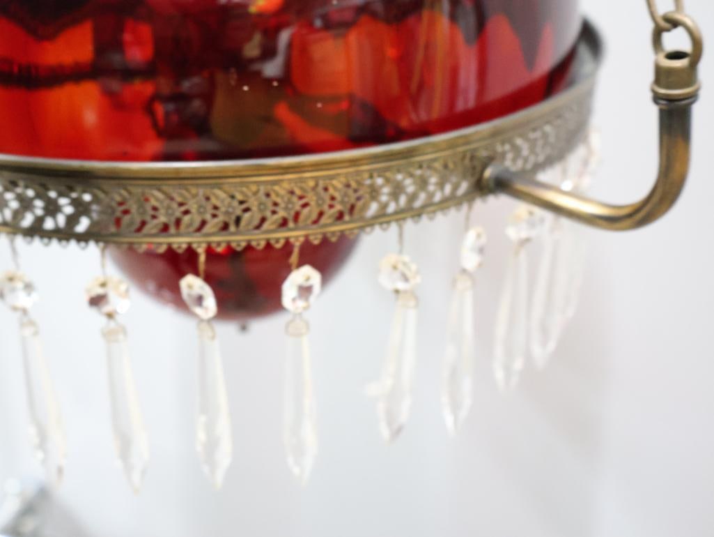 Antique Ruby Red Glass Parlor Lamp - 9