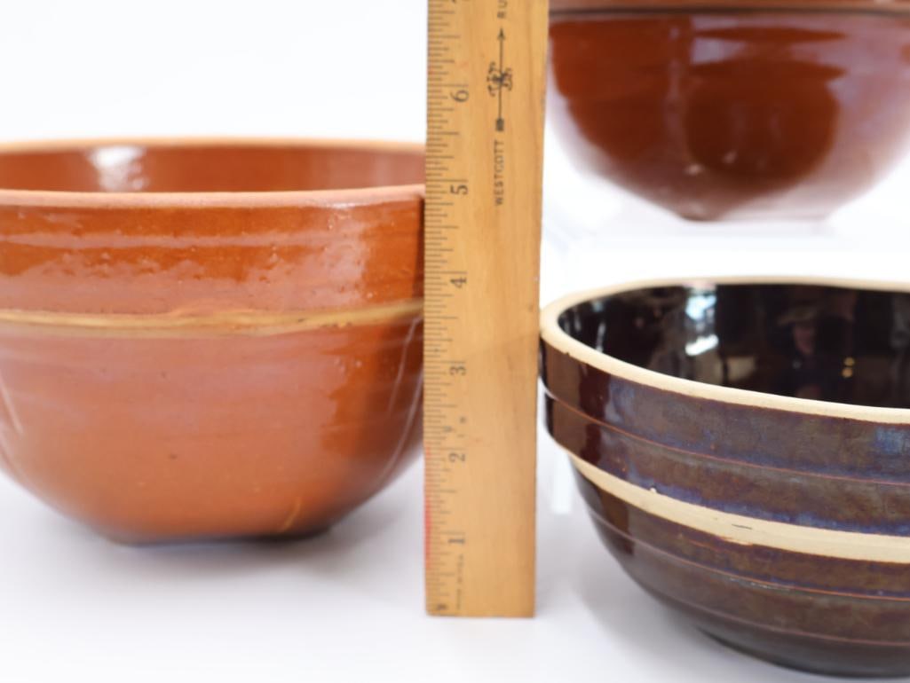 Three Vintage Glazed Stoneware Mixing Bowls - 4