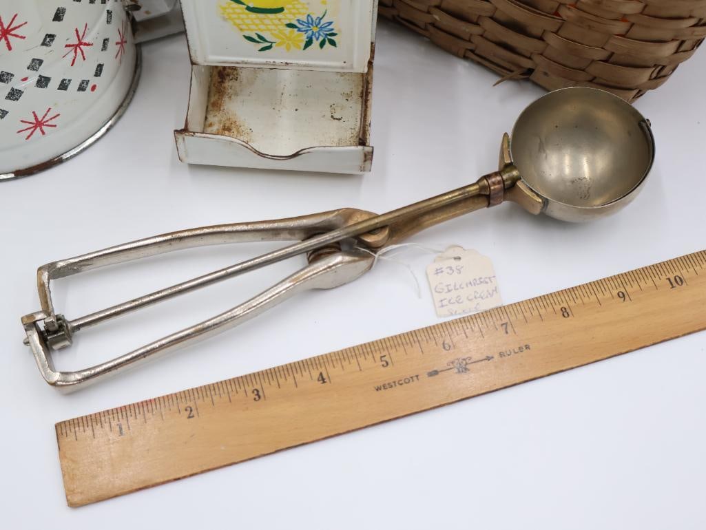 Antique Basket and Vintage Kitchen Items - 2