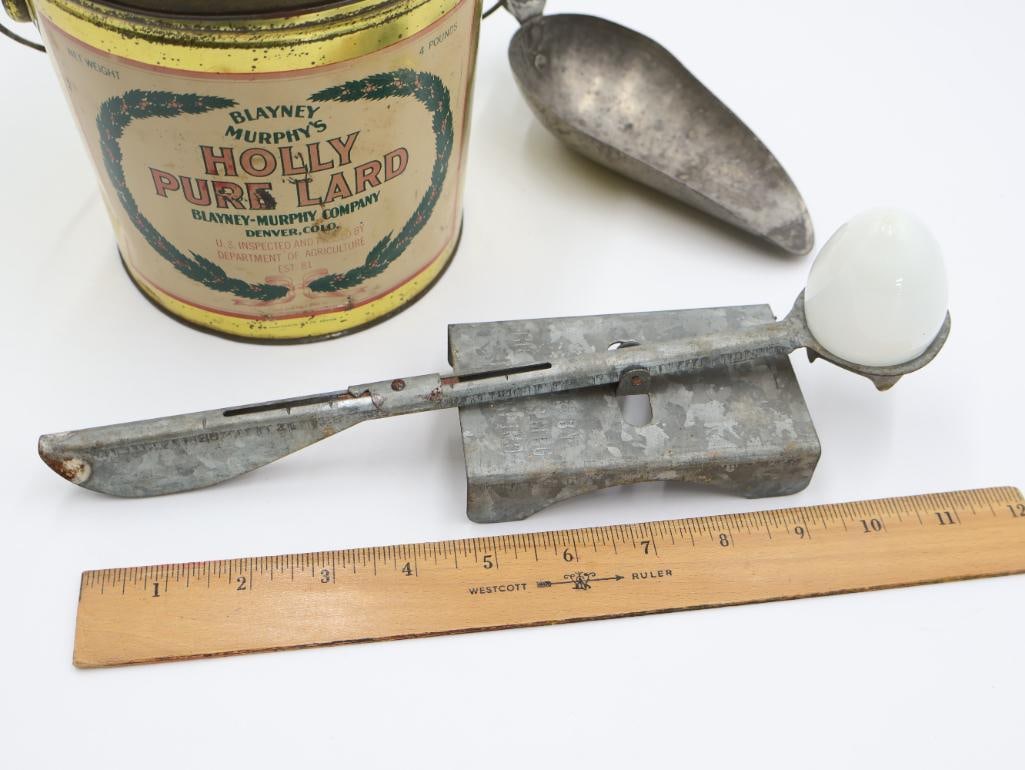 Vintage Egg Scale, Holly Lard Tin, and Scoop - 2