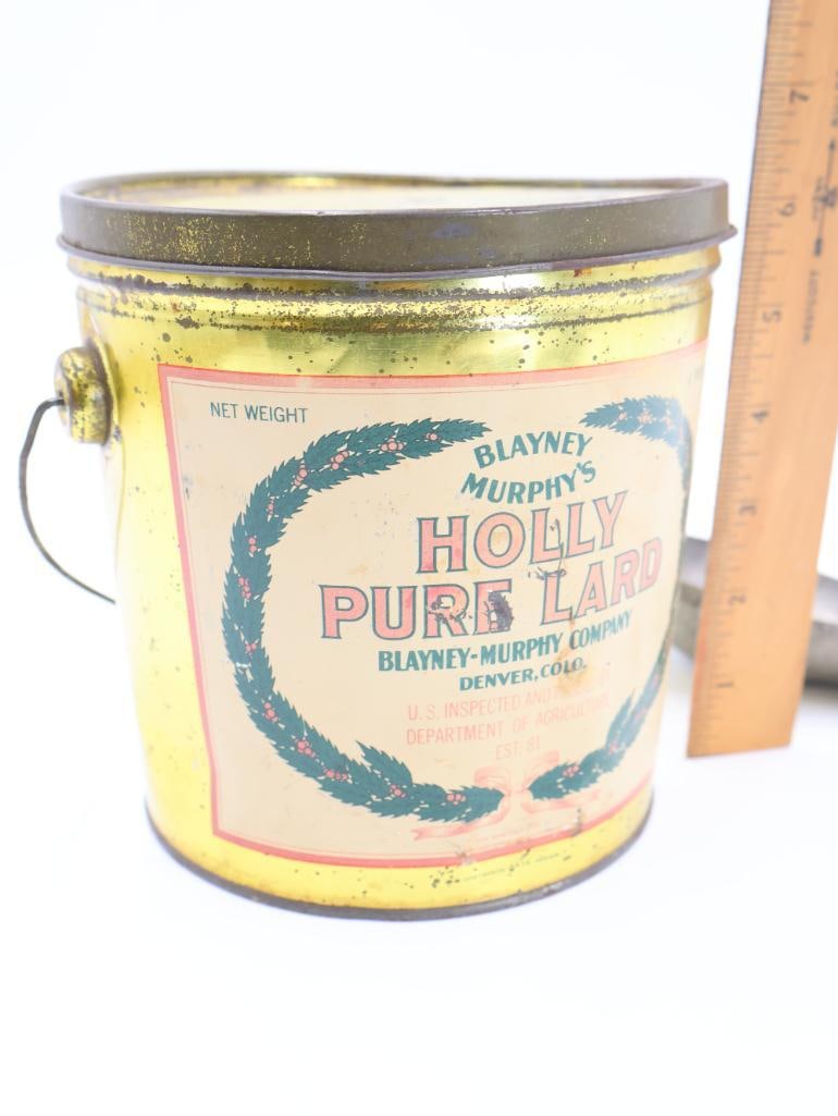 Vintage Egg Scale, Holly Lard Tin, and Scoop - 7