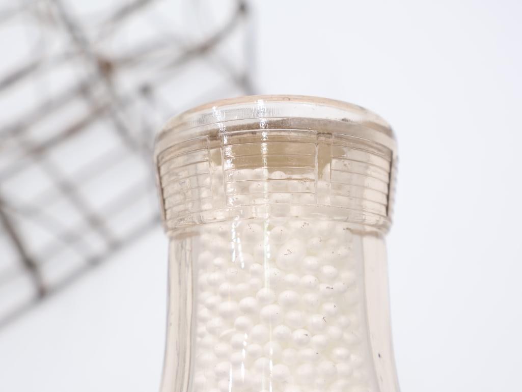 Antique Wire Metal Milk Bottle Carrier and Three Glass Milk Bottles - 17